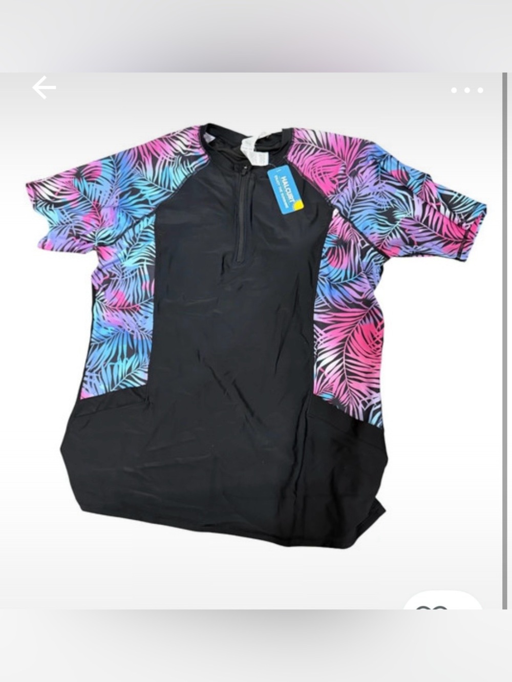 Women’s  Black Rash Guard Swim Shirt with Pink & Blue Palm Print